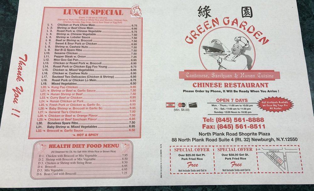Menu at Green Garden restaurant, Newburgh, 88 N Plank Rd