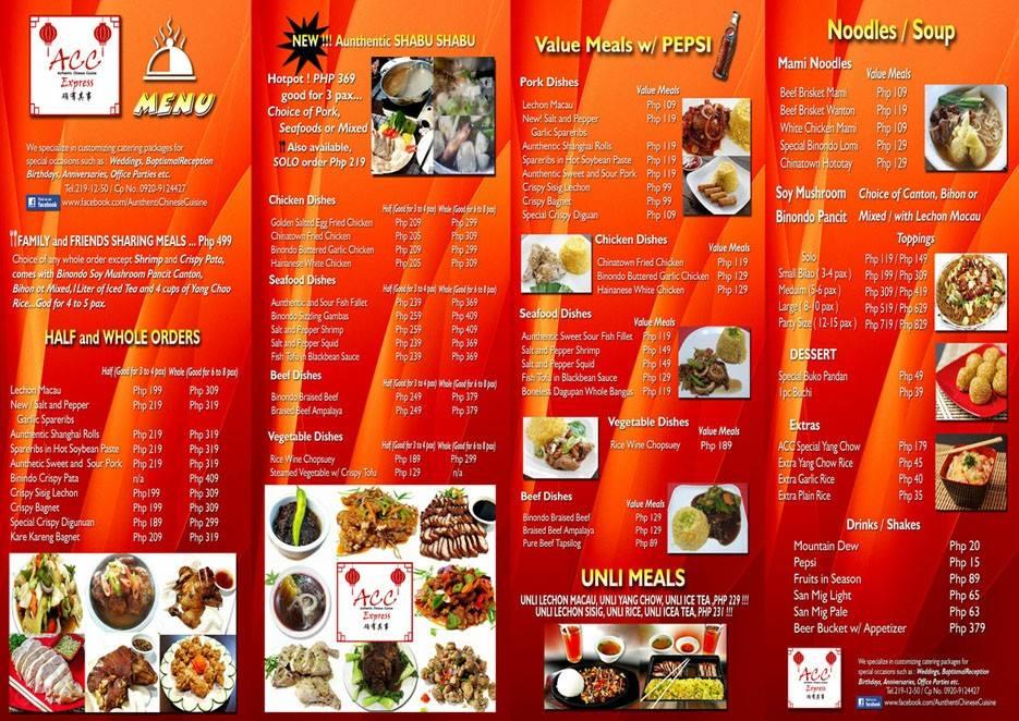 Menu at Authentic Chinese Cuisine Pasig Greenwoods Branch - ACC GEV ...