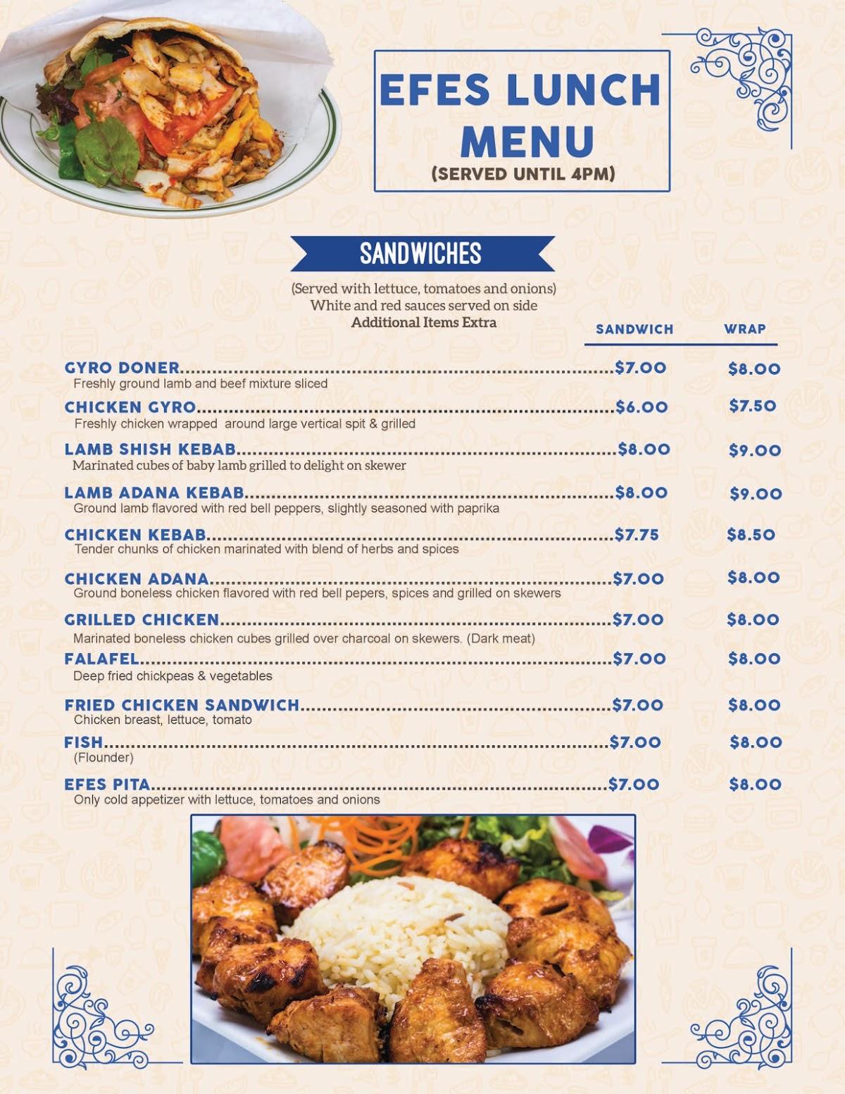 Menu at Efes Mediterranean Grill Jersey City restaurant, Jersey City