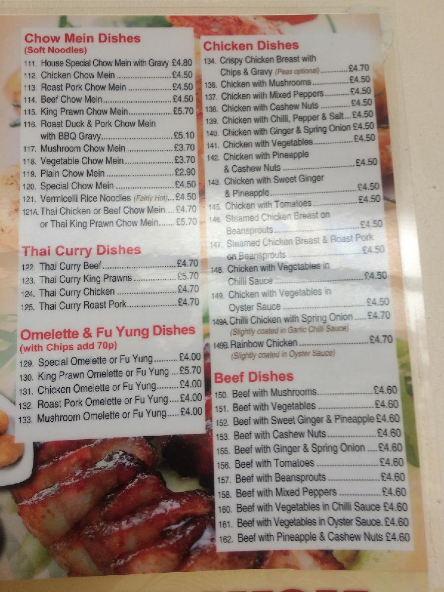 Menu at Top wok Chinese takeaway restaurant, Leasingham