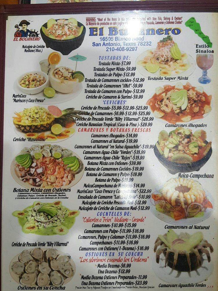 Menu at El Bucanero - Blanco restaurant, San Antonio, Blanco Rd