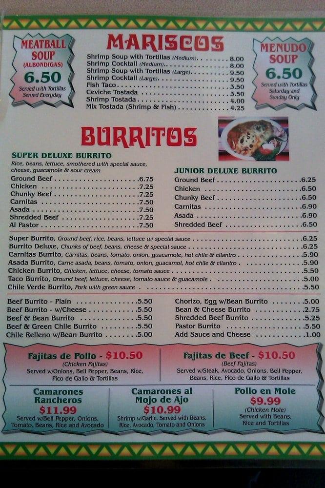 Menu at El Burrito Junior restaurant, Lomita