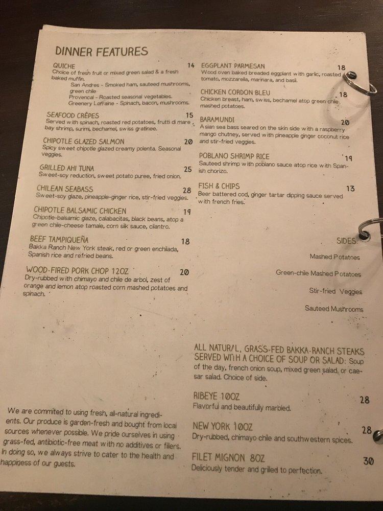 Menu at Greenery Restaurant, El Paso, 750 Sunland Park Dr