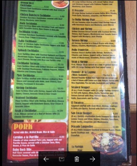Menu at Los Comales restaurant, Rockport