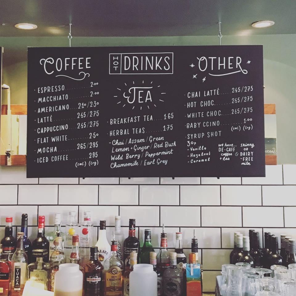Menu at Exeter Phoenix cafe, Exeter