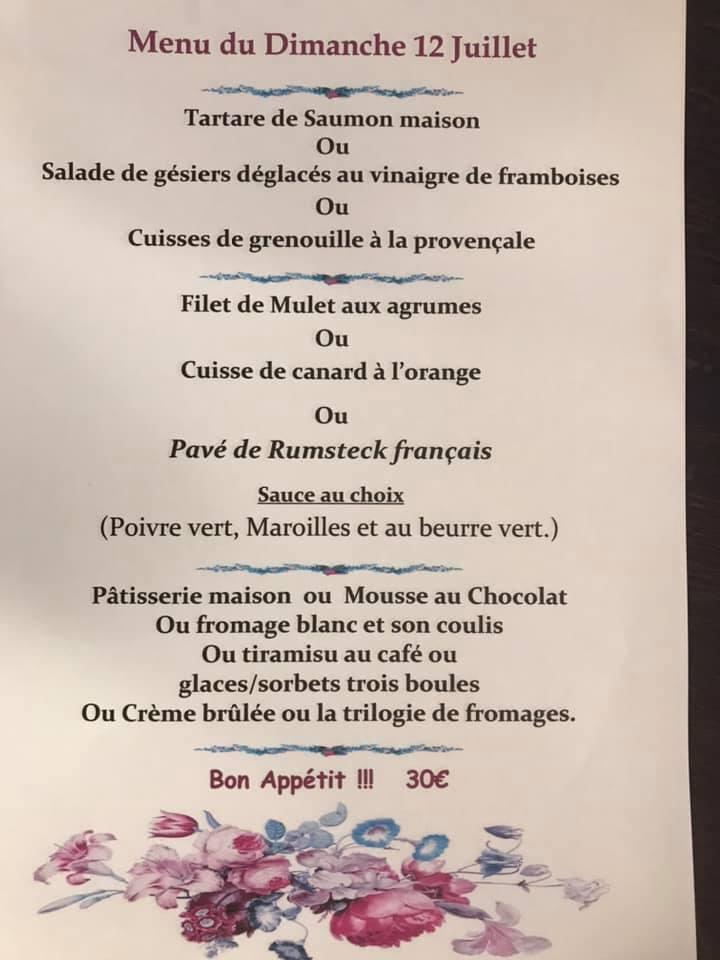Menu at La Belle Ępoque restaurant, Hesdin