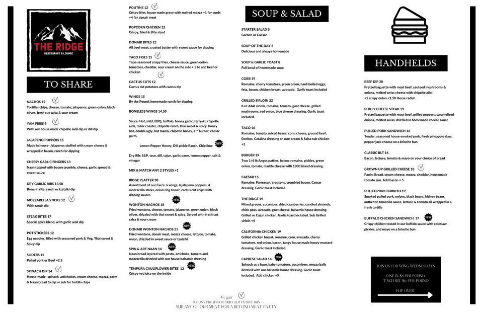 Menu at Ridgeview restaurant and lounge, Grande Cache