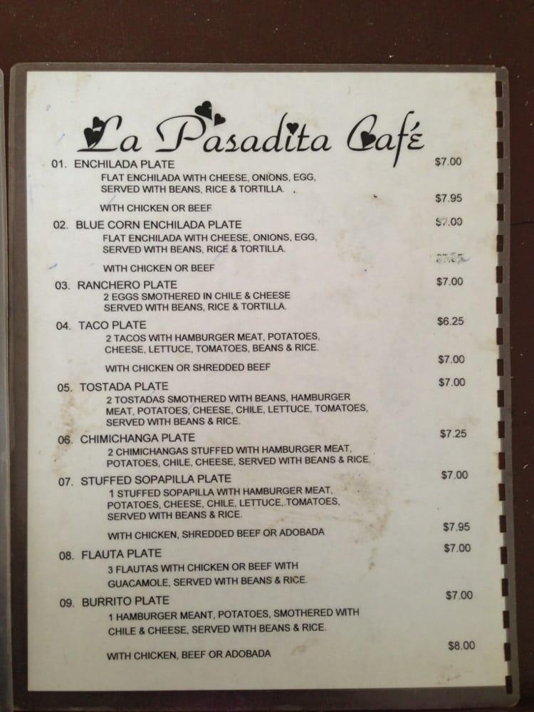 Menu at La Pasadita restaurant, Socorro