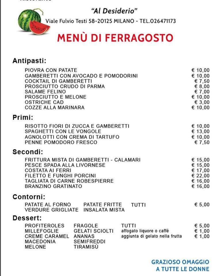 Menu di Ristorante Pizzeria Al Desiderio 