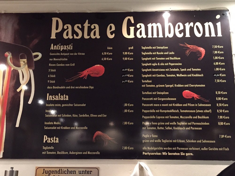 Speisekarte von Pasta e Gamberoni restaurant, Essen
