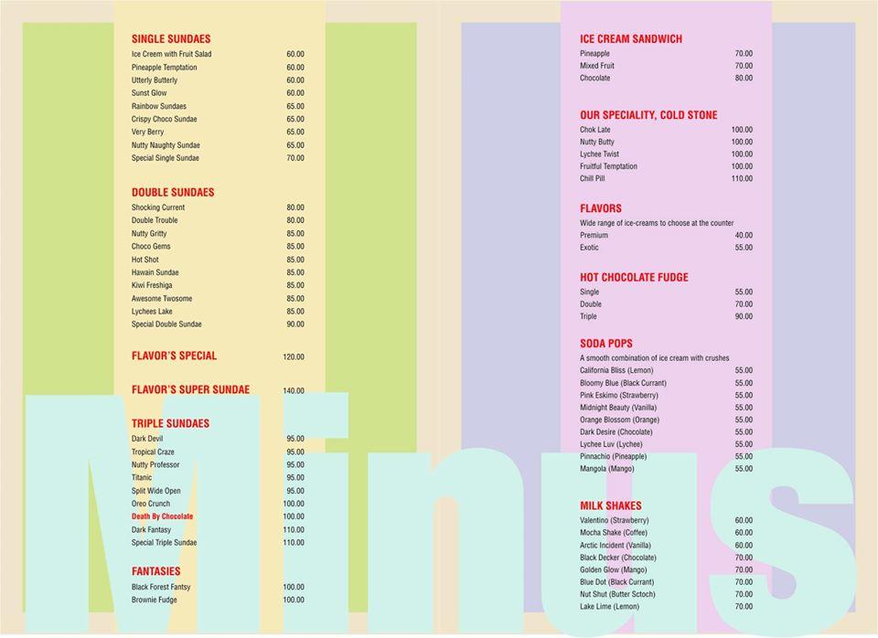 Flavors menu