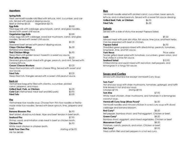 Menu at Banana Blossom restaurant, Minneapolis