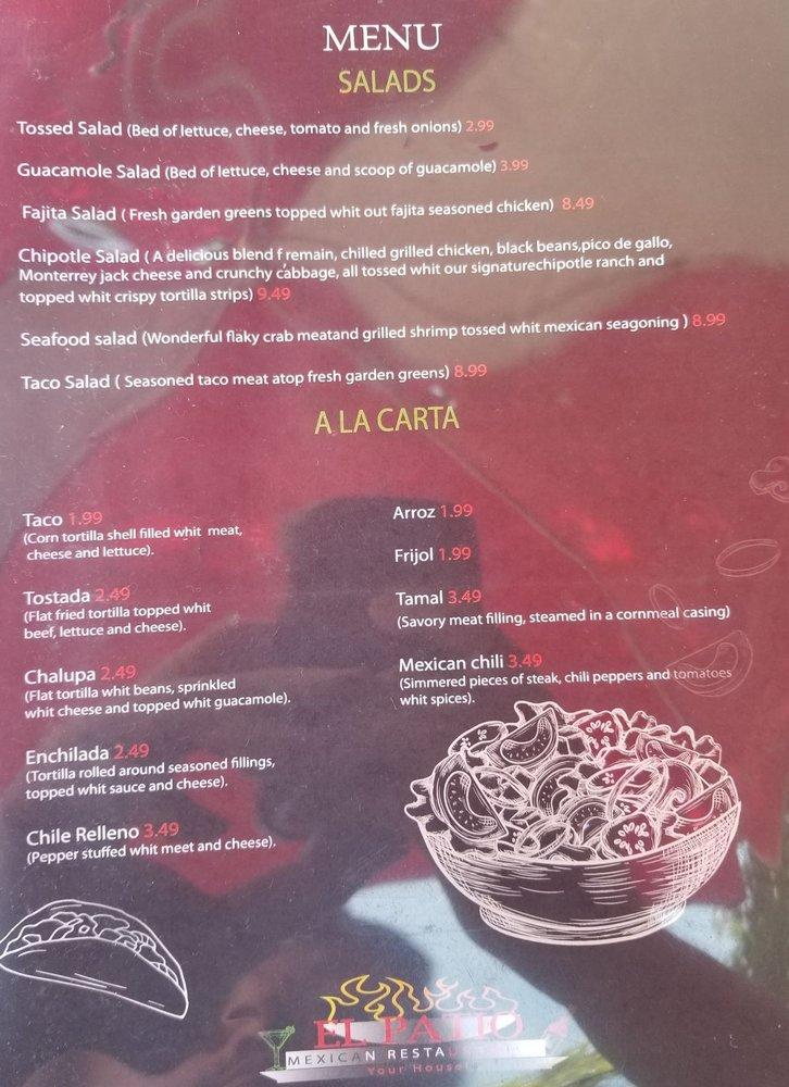 Menu at El PATIO restaurant, Lexington