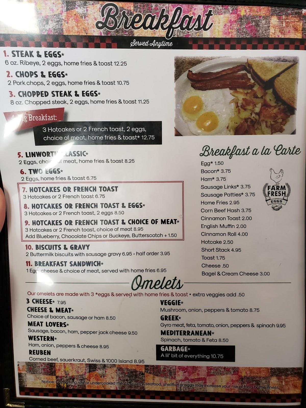 Menu at Linworth Diner restaurant, Worthington