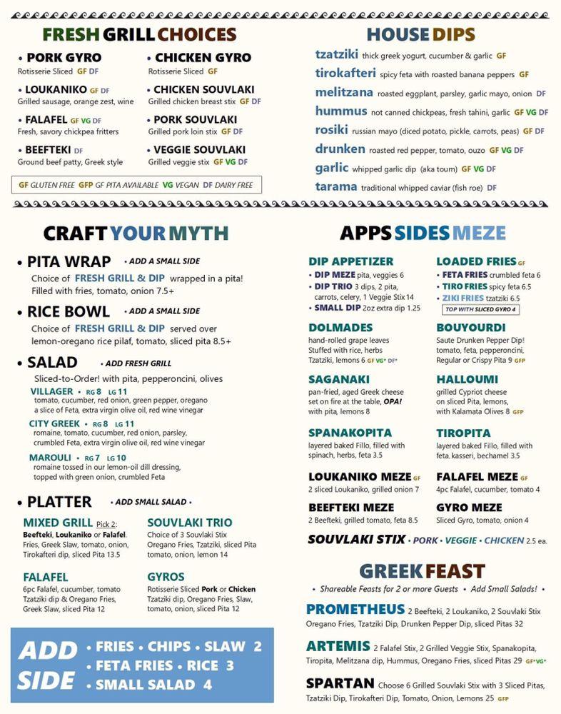 Menu at Greek Belly restaurant, Springfield