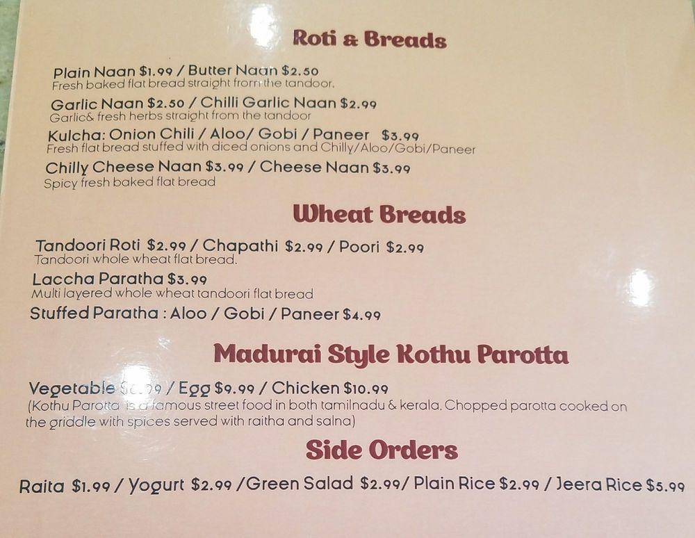 Menu at Podi dosa restaurant, Artesia