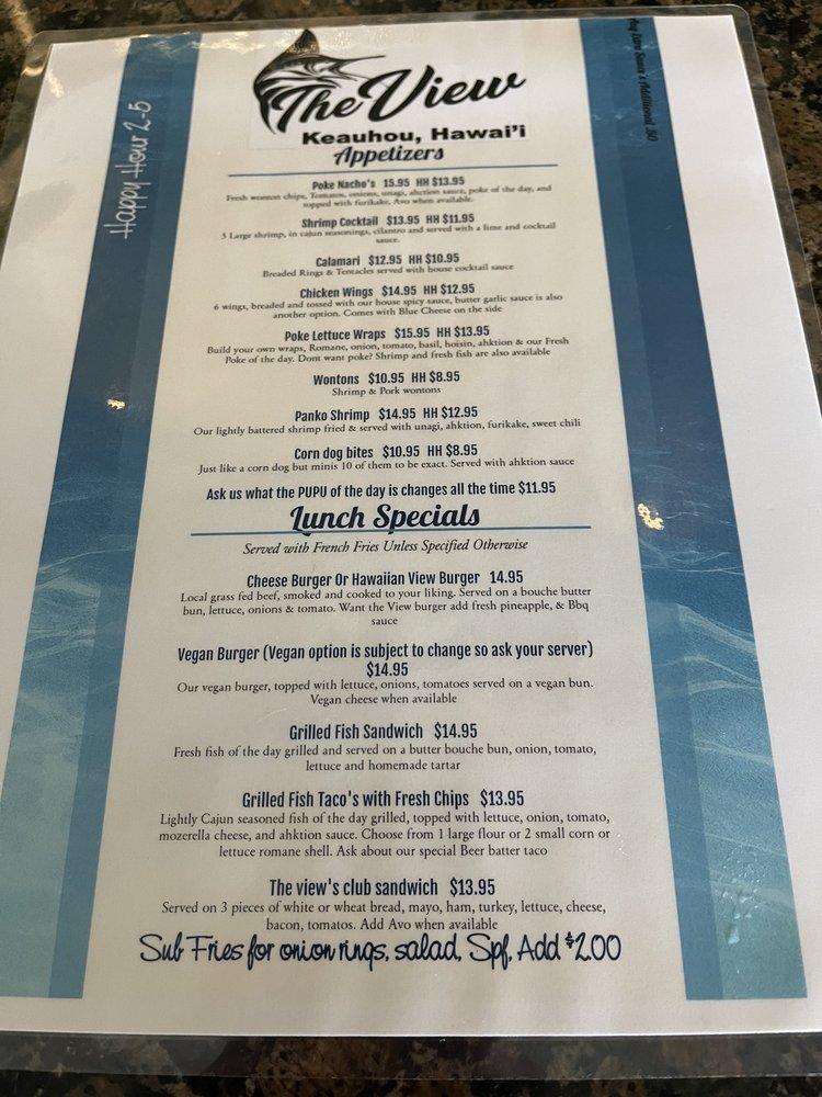 Menu at The View Restaurant Bar & Grill, KailuaKona