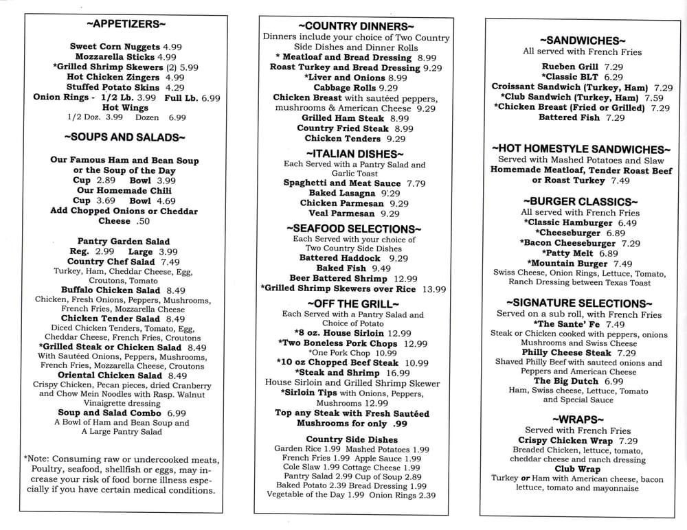 Menu at Dutch Pantry Family Restaurant, DuBois