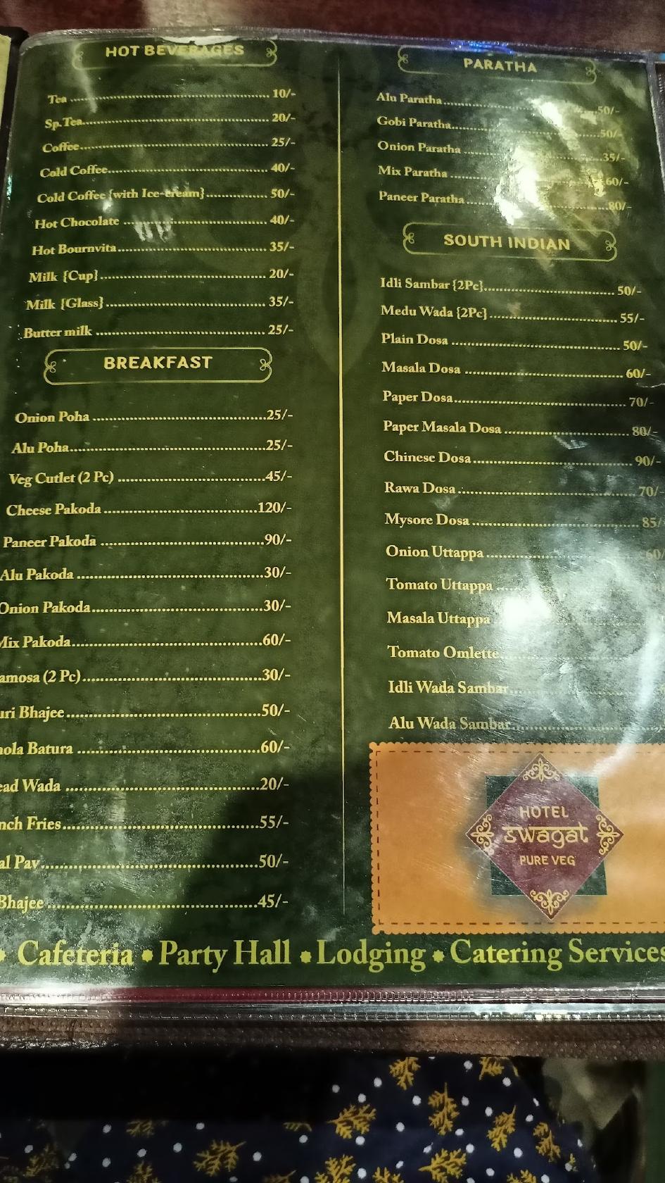 Hotel Swagat menu
