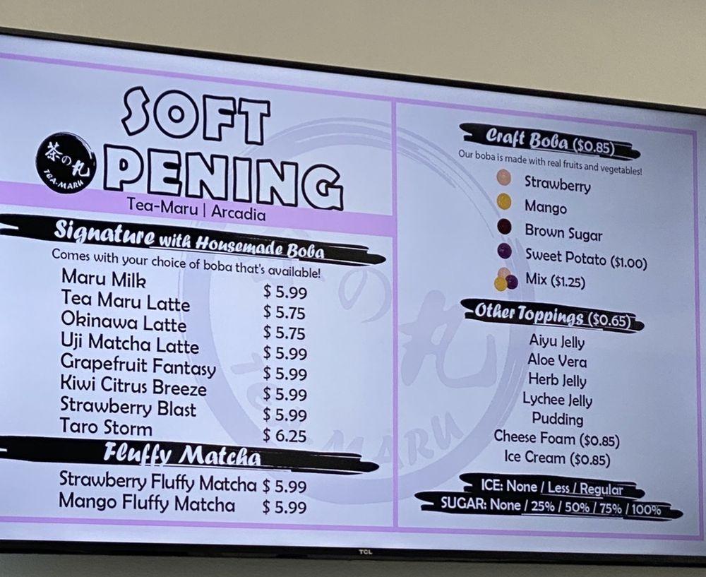 Menu at Tea Maru Housemade Boba desserts, Arcadia