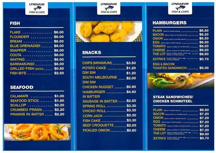 Menu at Lyndarum Fish & Chips restaurant, Epping