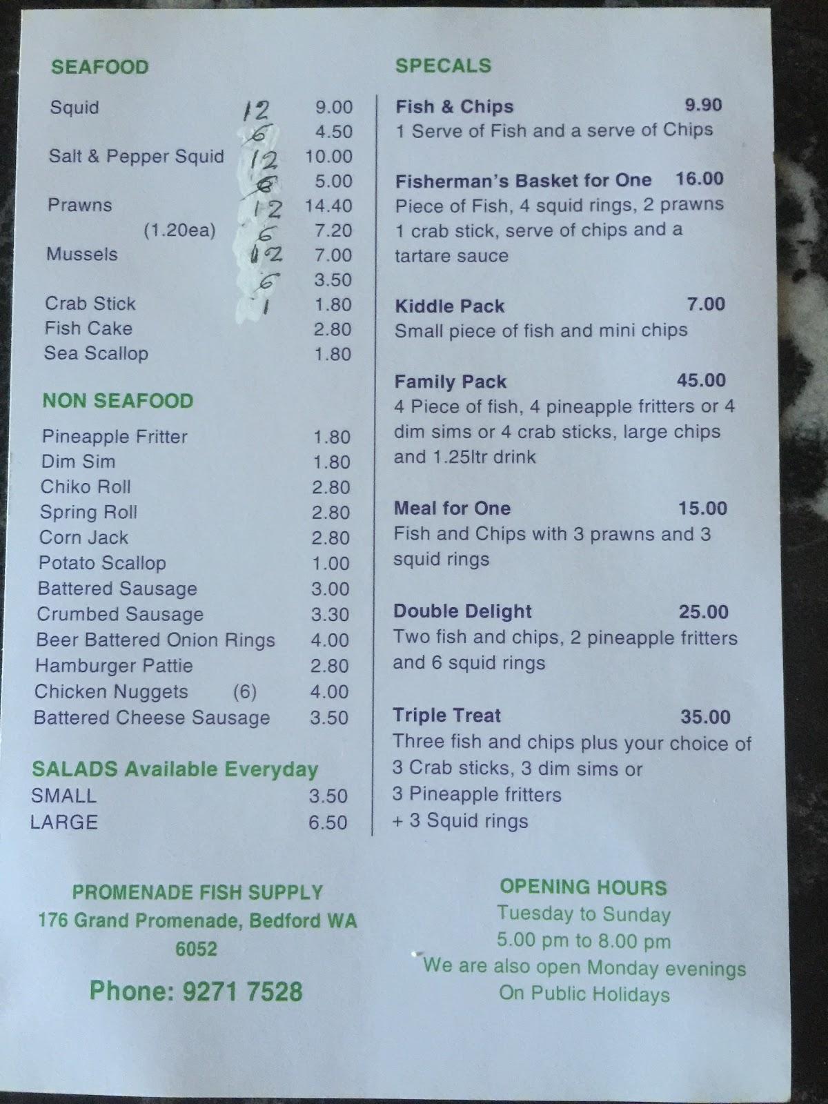 Menu at Promenade Fish and chips fast food, Bedford