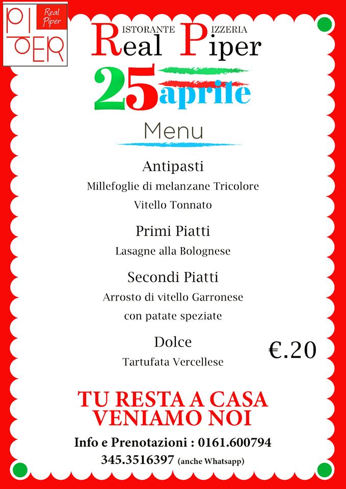 Menu at Ristorante Pizzeria Real Piper, Vercelli