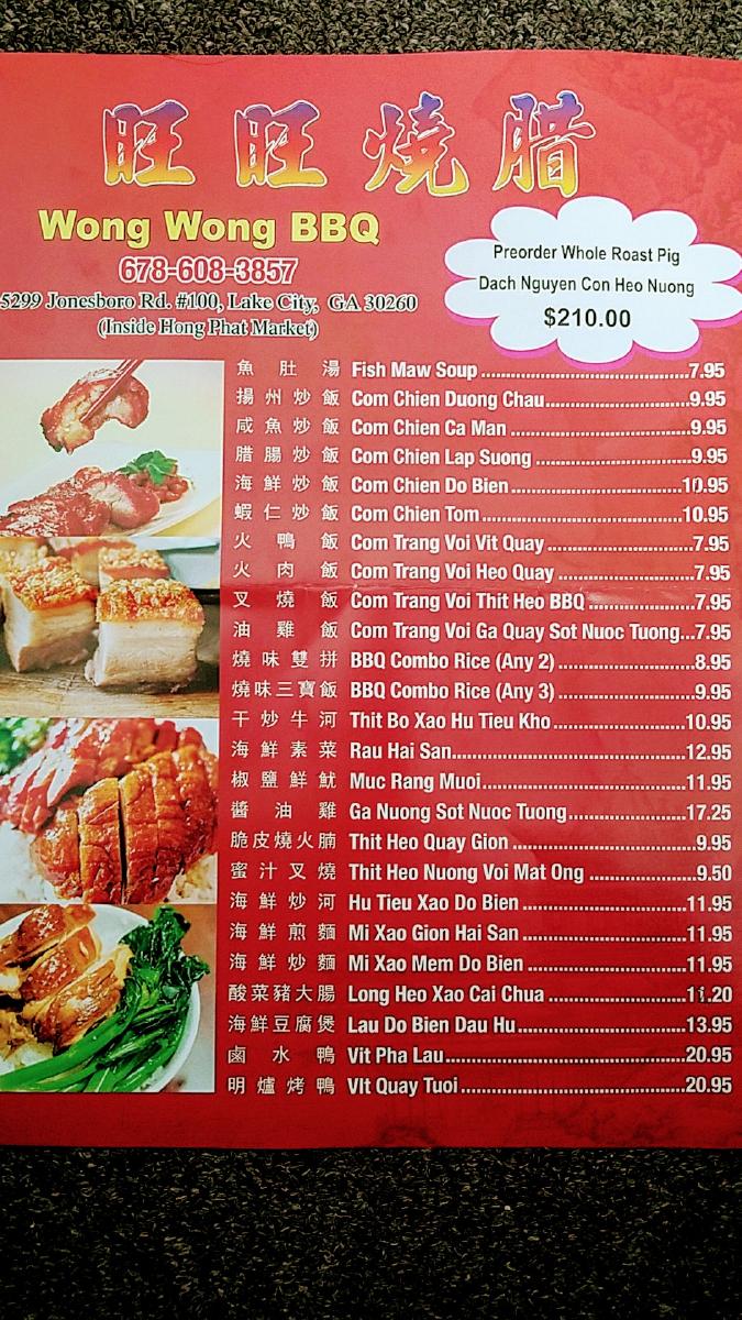 Menu At Wong Wong Bbq Lake City