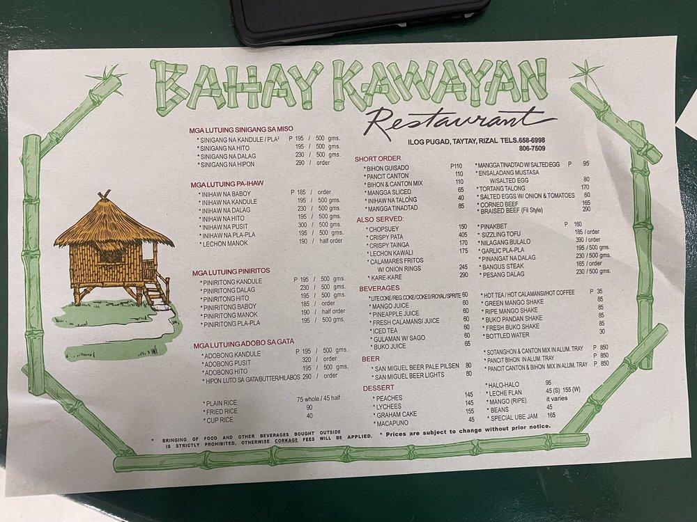 Menu At Bahay Kawayan Restaurant Taytay H43qcfv 1281