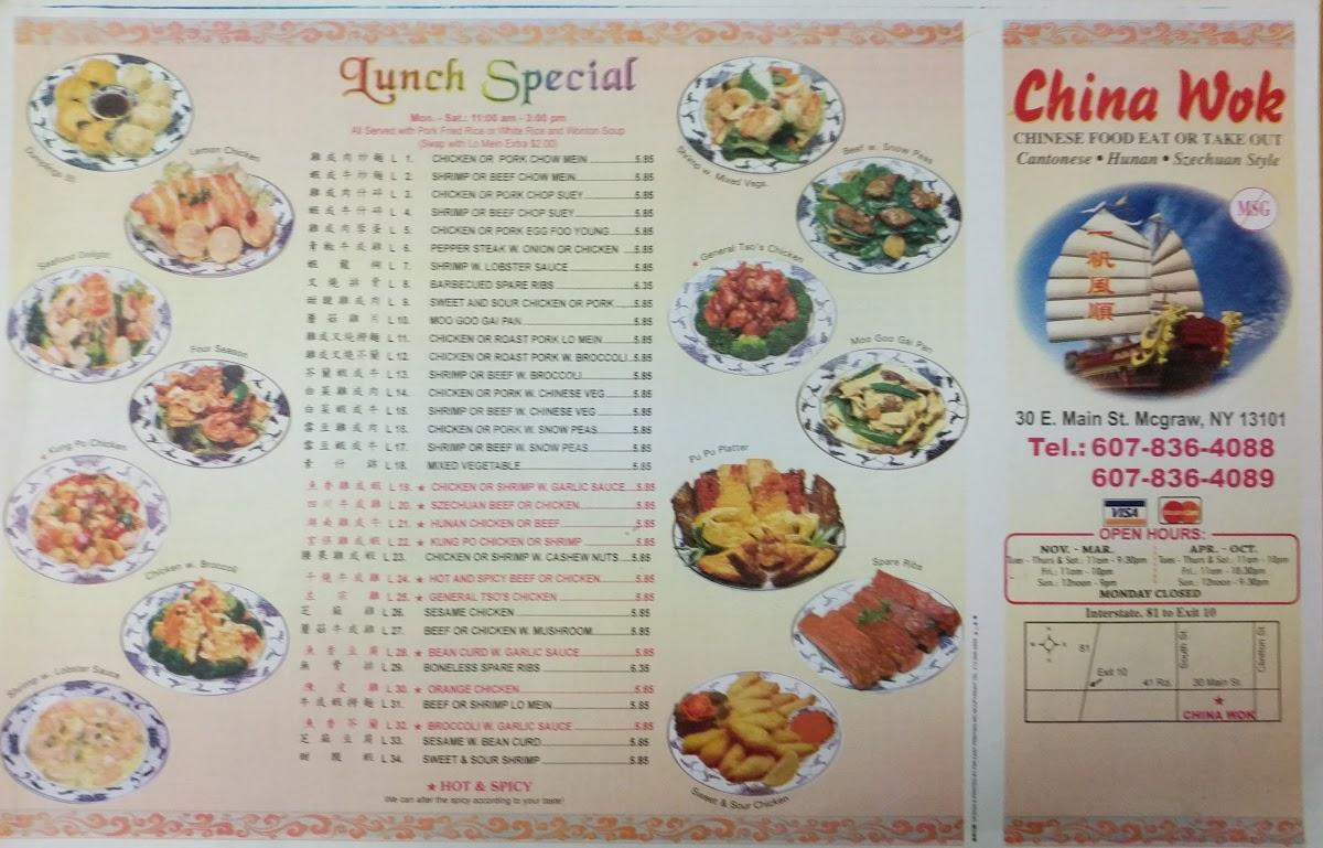 Menu at China Wok restaurant, McGraw