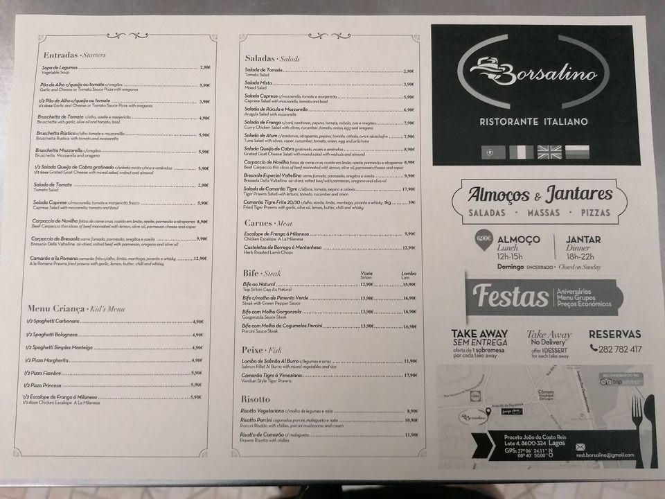 Menu at Borsalino restaurant Lagos