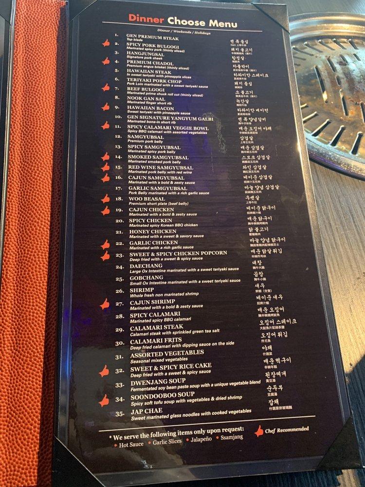 Menu at Gen Korean BBQ House, Frisco