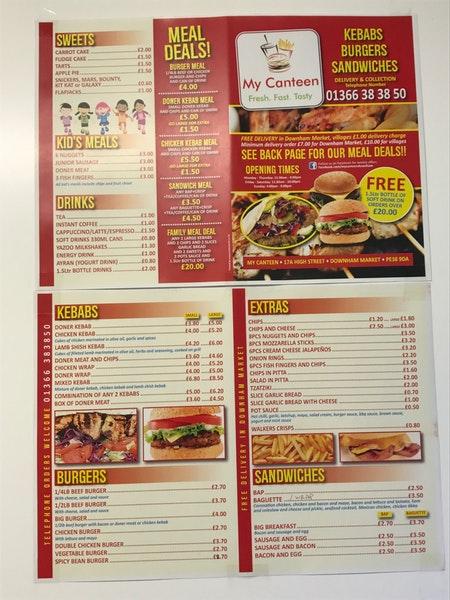 Menu at My Canteen Pizza & Kebab restaurant, Downham Market