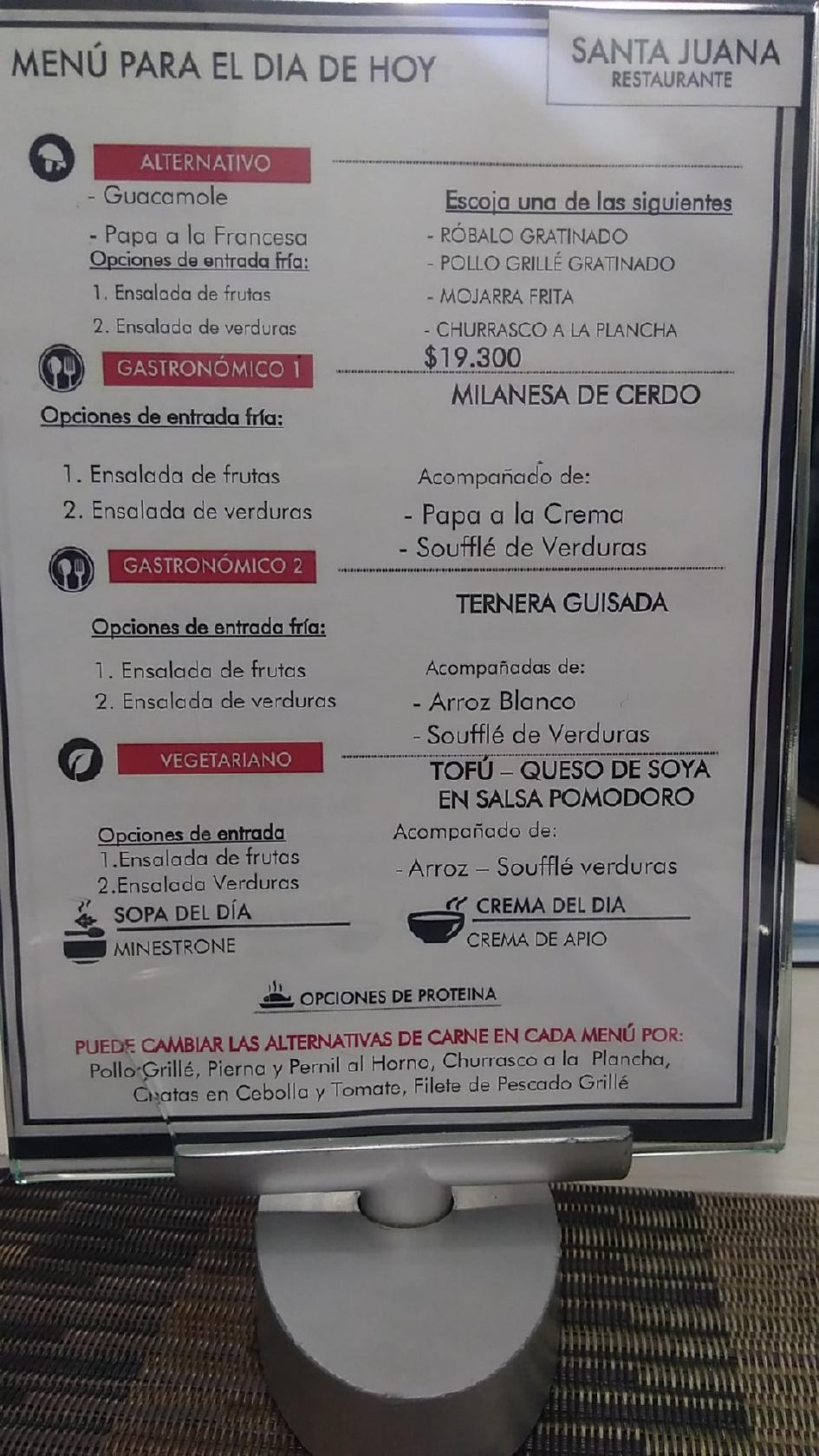 Carta de Santa Juana Foodbar Bogotá