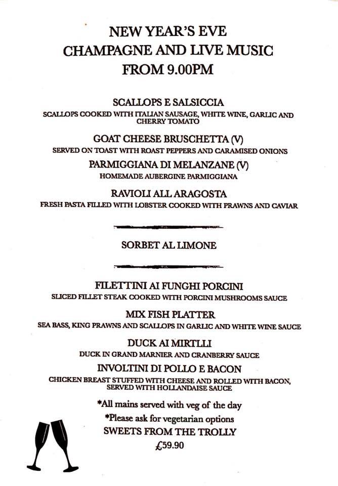 Menu at La Scala restaurant, Rochdale