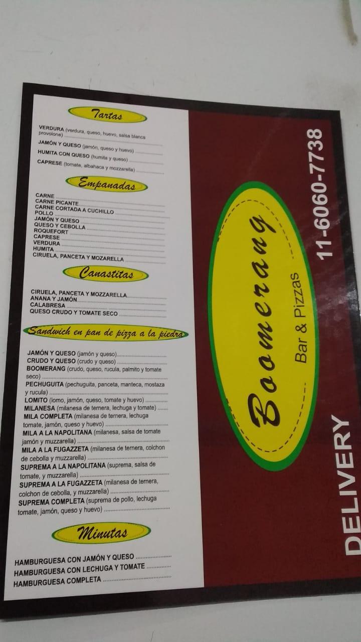 Menu at BOOMERANG BAR Y PIZZAS, Villa Luzuriaga