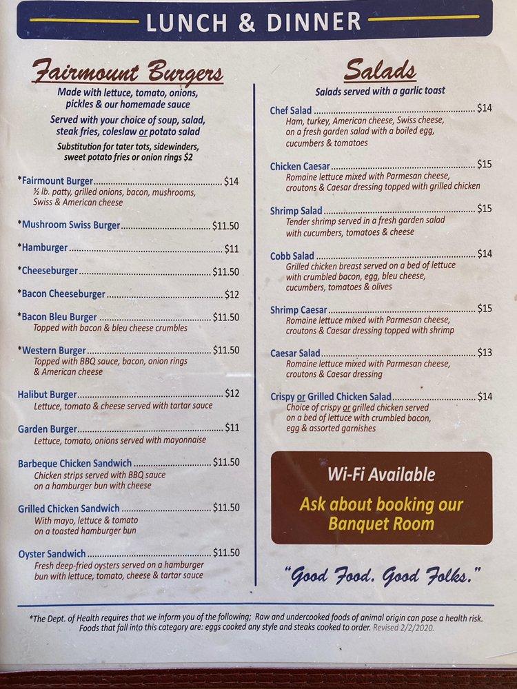 Menu at Fairmount Diner restaurant, Port Angeles