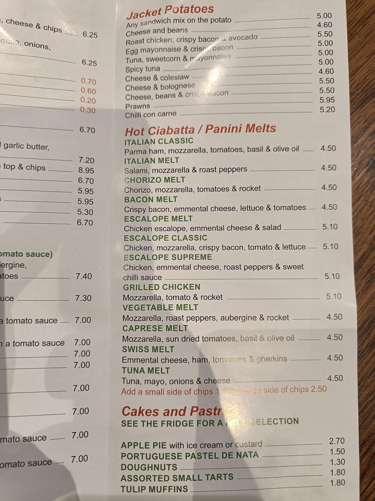 Menu at Luigi's cafe, Banstead, 172 High St