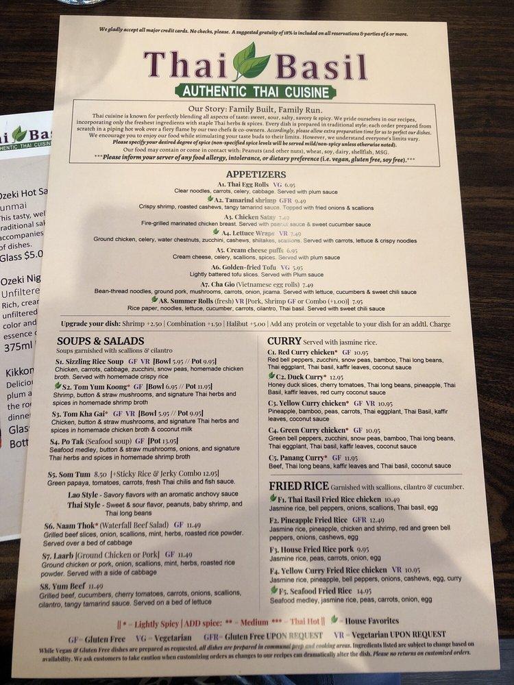 Menu at Thai Basil restaurant, Boise, 590 E Boise Ave