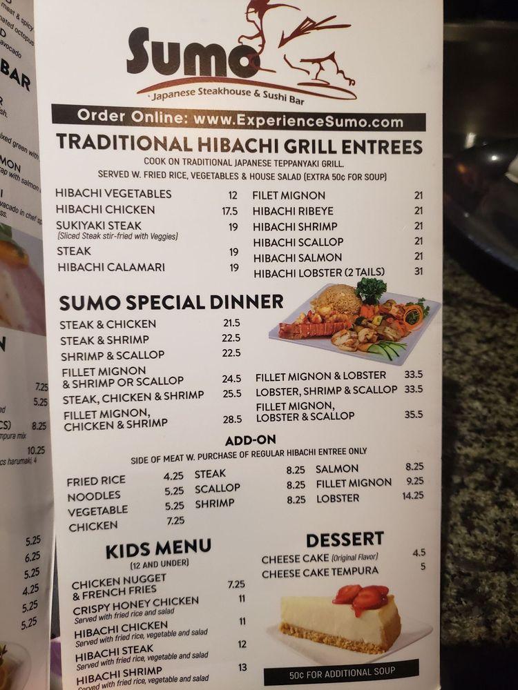 Menu at Sumo Japanese Steakhouse, Jonesboro