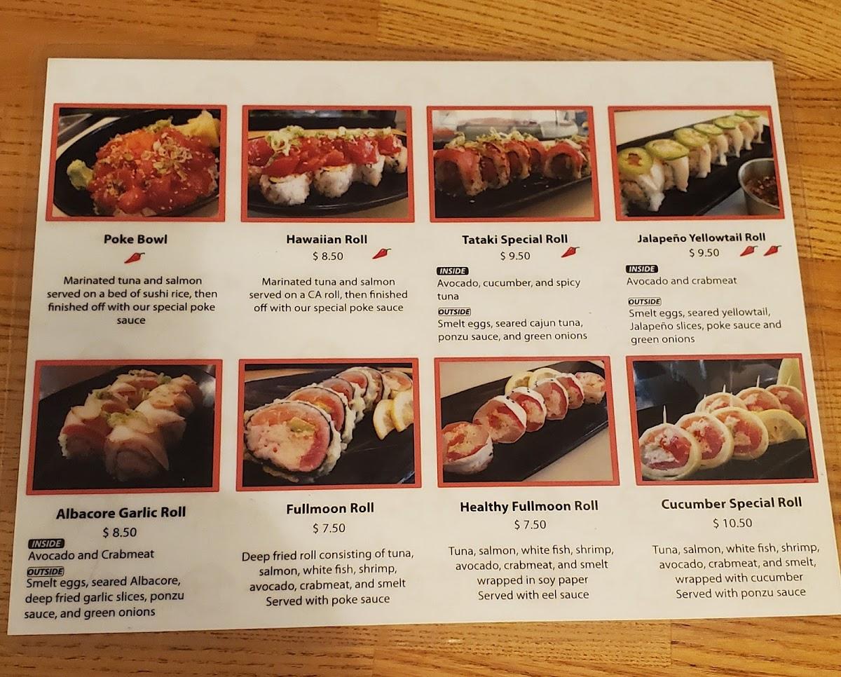 Menu at Full Moon Sushi restaurant, San Clemente