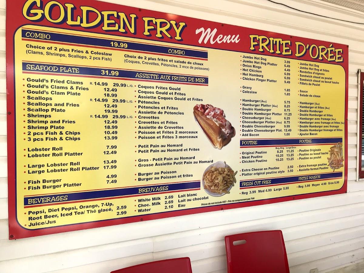 Menu at Golden Fry restaurant, Shediac