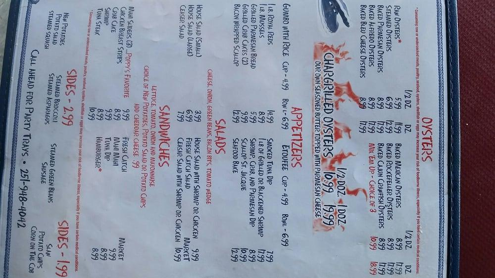 Menu at The Steamer Baked Oyster Bar, Gulf Shores