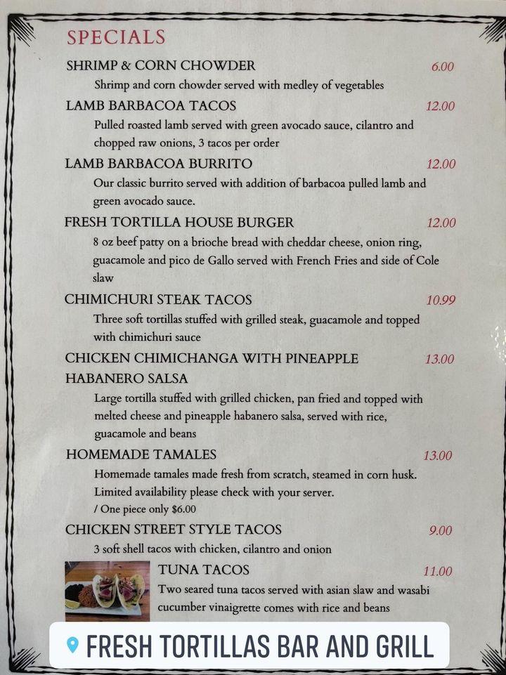 Menu at Fresh Tortillas Bar & Grill, Phillipsburg