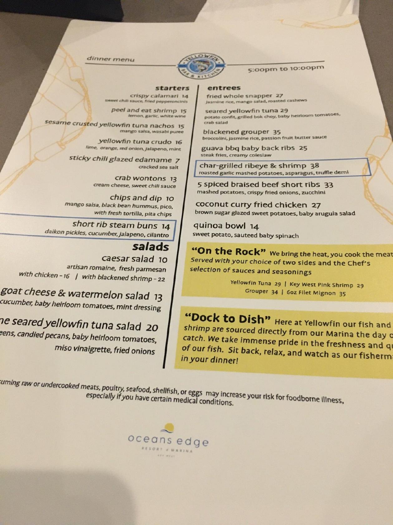 Menu at Yellowfin Bar & Kitchen, Key West