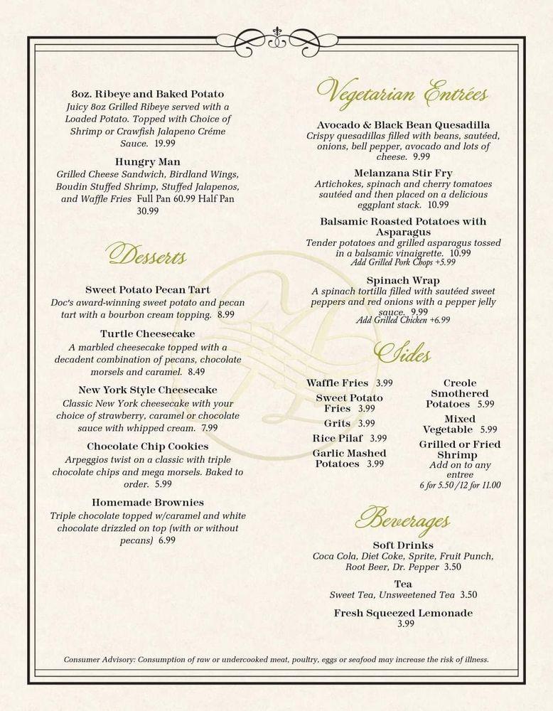 Menu at Arpeggios Lounge & Event Center restaurant, Opelousas