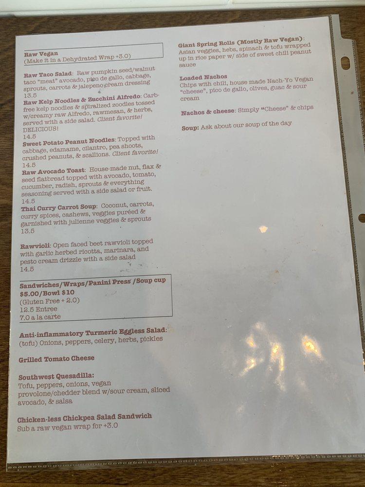 Menu at The Heavenly Vegan restaurant, Las Vegas
