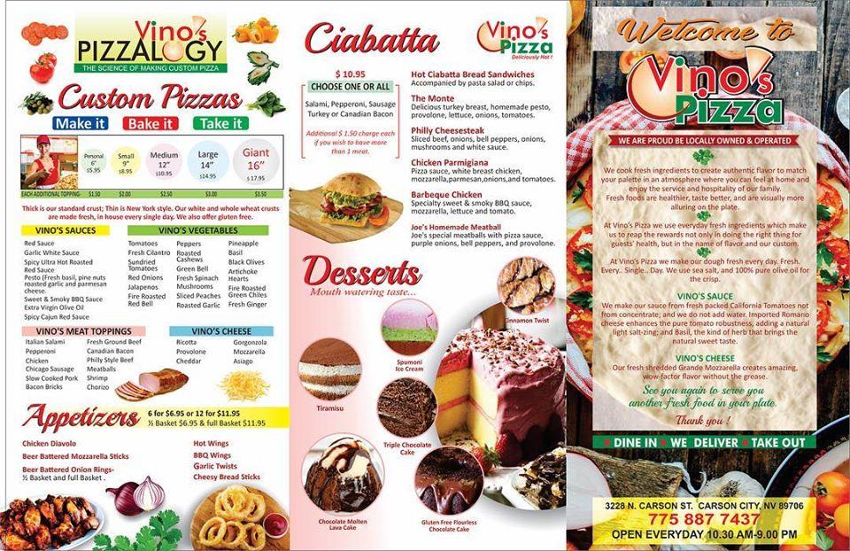 Menu at Vino's Pizza pub & bar, Carson City