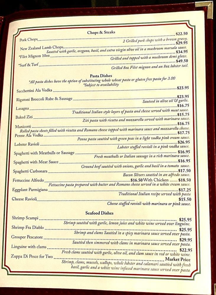 Menu At The Original Valentino Italian Restaurant, Surfside Beach