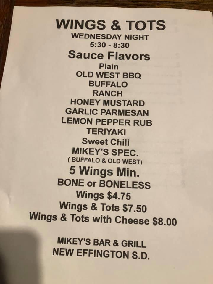 Menu at Mikey's Bar & Grill, New Effington